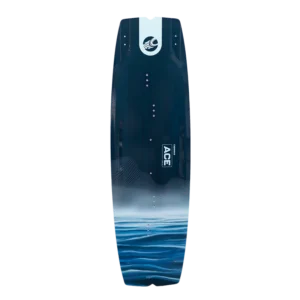 Blue and white wakeboard with abstract design.
