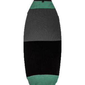Surfboard cover with green and black stripes.