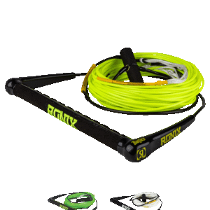 Bright yellow wakeboard rope and handle set.