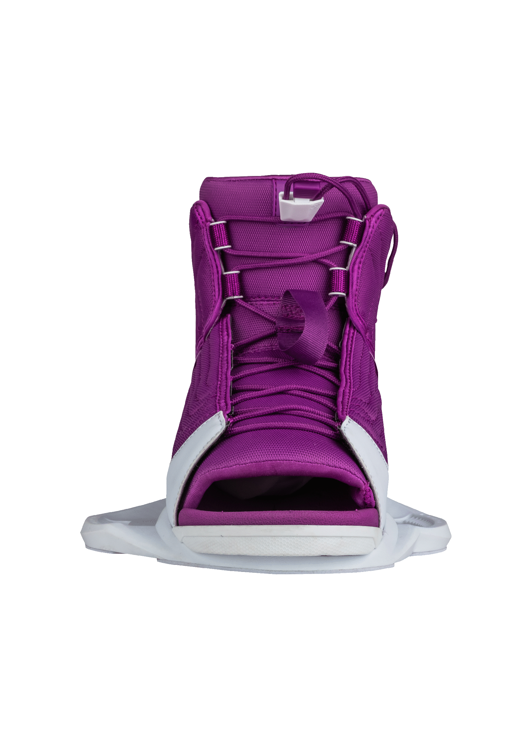 Purple high-top sneaker on black background.