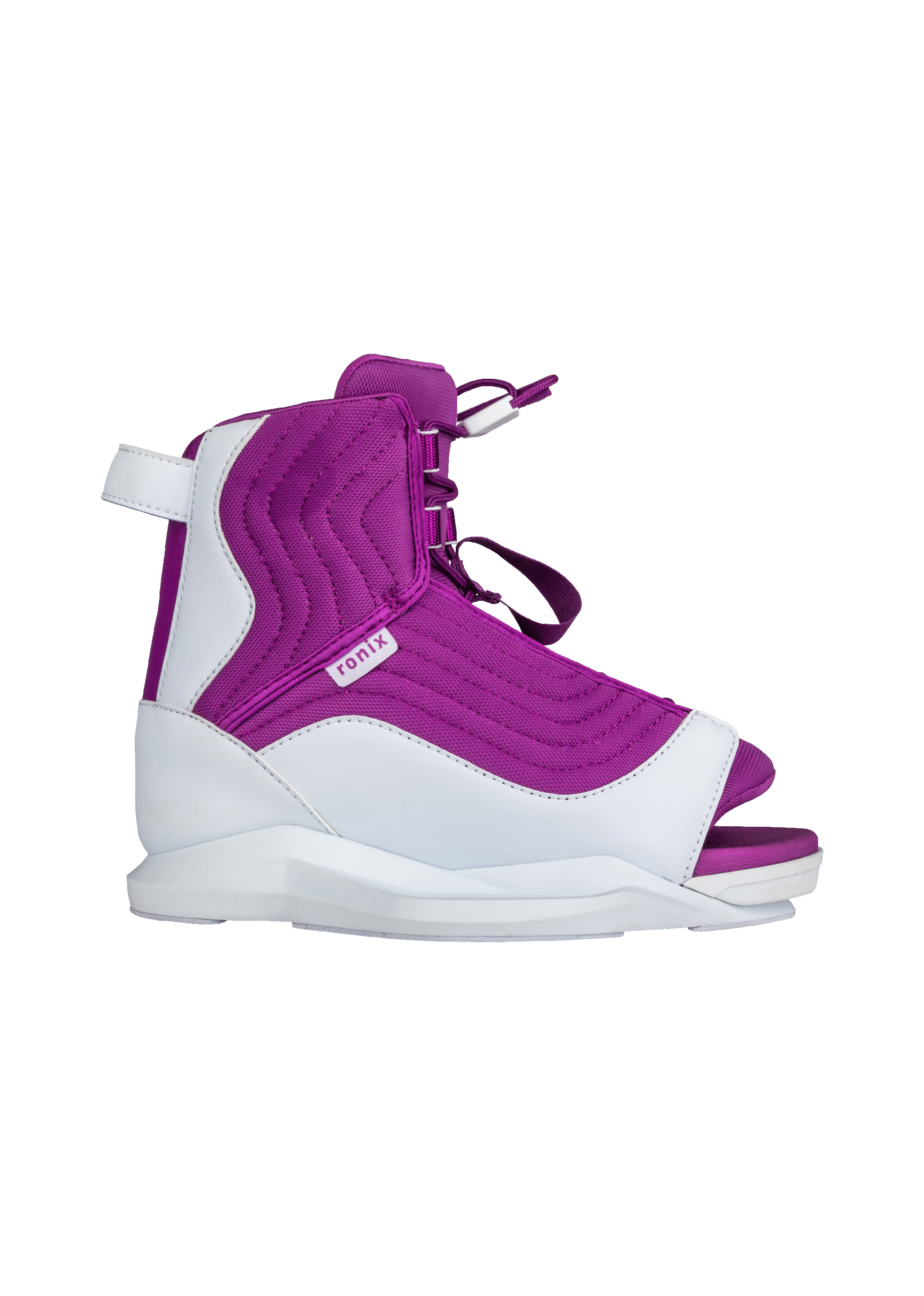 Purple and white open-toe sports shoe.