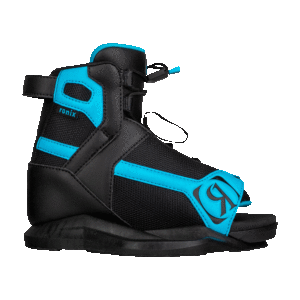 Black and blue wakeboard binding boot.